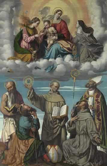 MORETTO da Brescia The Virgin and Child with Saint Bernardino and Other Saints Norge oil painting art